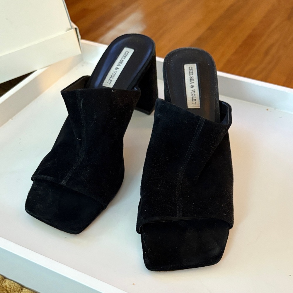 Chelsea & Violet Black Suede Mules